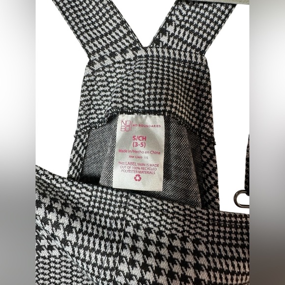 No Boundaries Women’s Houndstooth Overall Dress S Black White Plaid Jumper - Picture 5 of 7